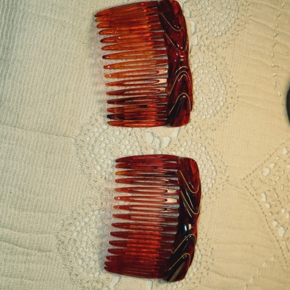 Vintage Paris diffusion made in france gold trim Hair combs